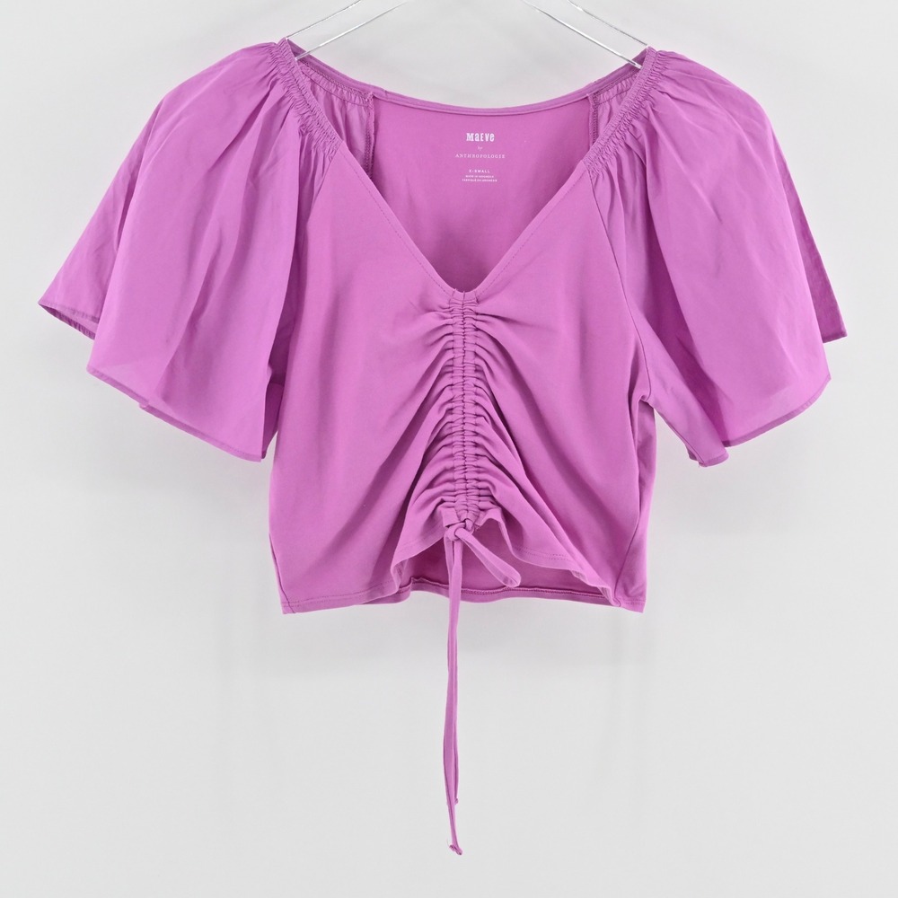 Anthropologie Maeve Flutter Sleeve Top Womens Size XS Lilac Coquette Blouse